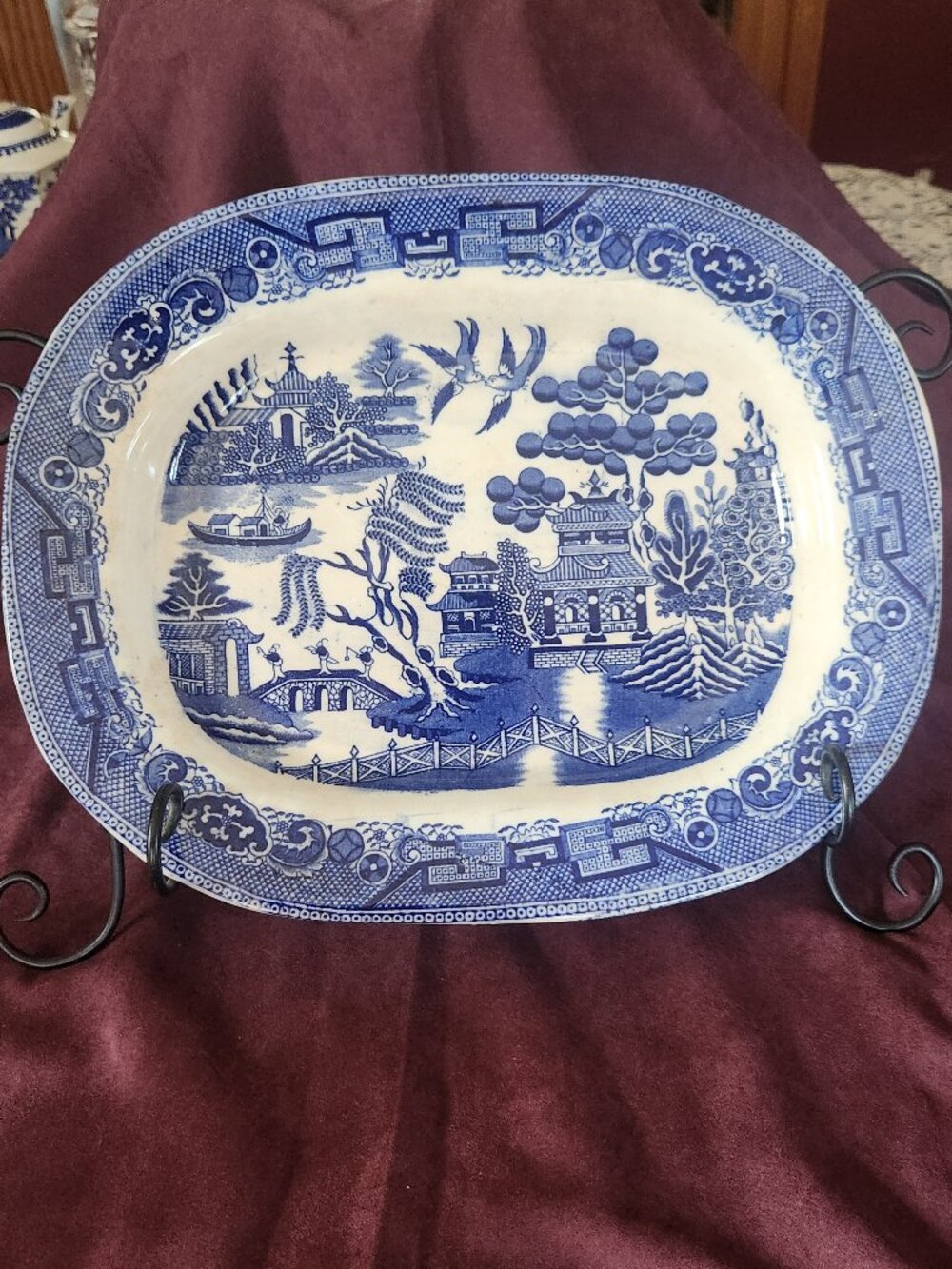 Antique Herbert Aynsley & Co Staffordshire Blue Willow Platter 13.5" Pagoda 1900